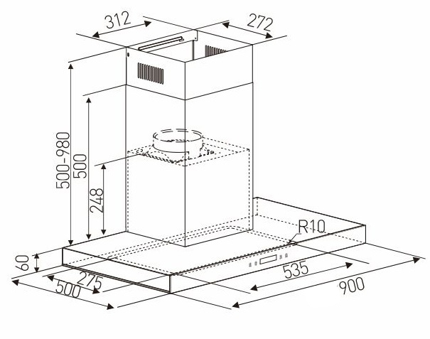 Máy hút khói, hút mùi kính ngang Arber AB-900RA