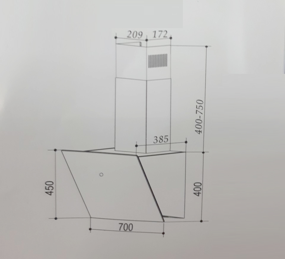 Máy hút khói, hút mùi kính vát Bauer BC 70ESI