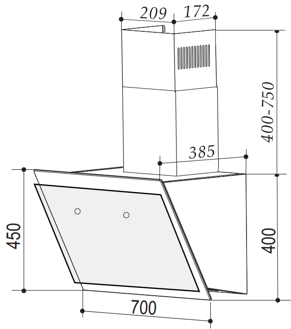 Máy hút khói, hút mùi kính vát Bauer BCV70MSI