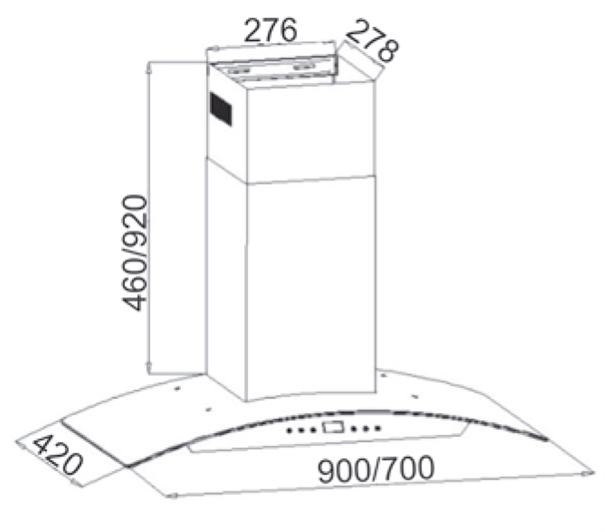 Máy hút khói, hút mùi  kính cong Canzy CZ 03