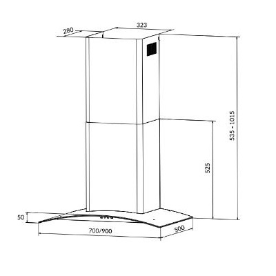 Máy hút khói, hút mùi kính cong Eurosun EH - 90K26S