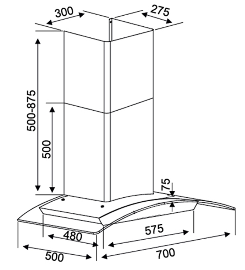 Máy hút khói, hút mùi kính cong Kocher K - 228S1 (70cm)