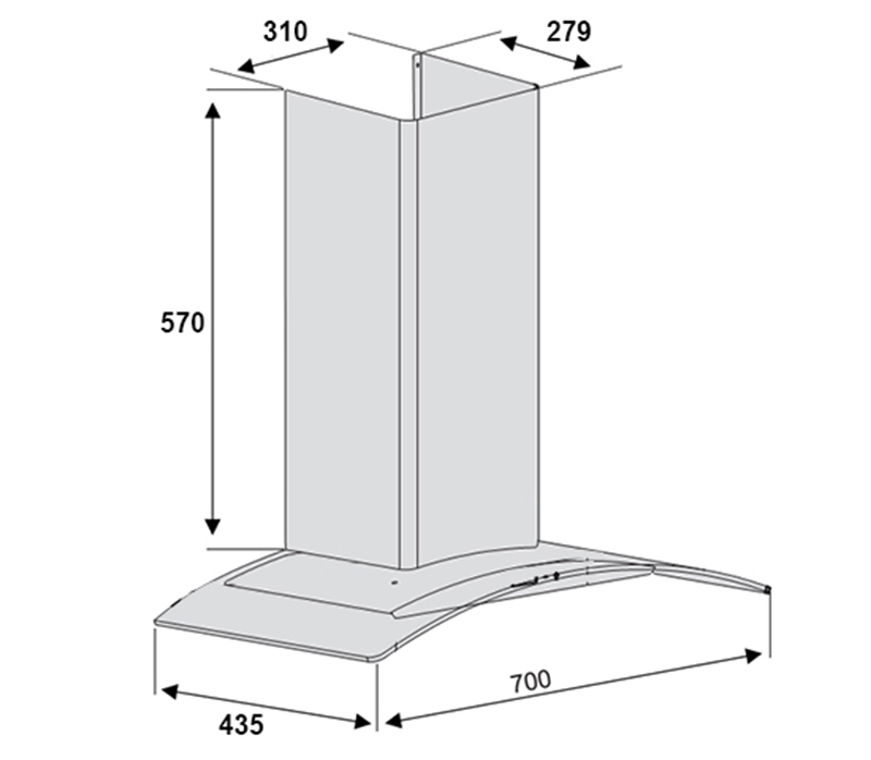 Máy hút khói, hút mùi kính cong Lorca TA - 2001E - 70cm
