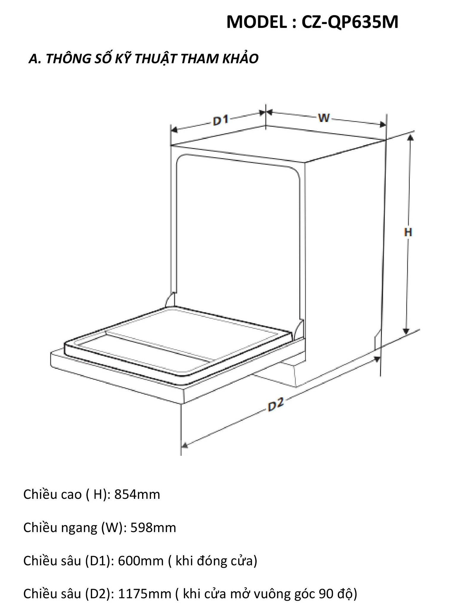 Máy rửa chén bát độc lập Canzy CZ QP635M