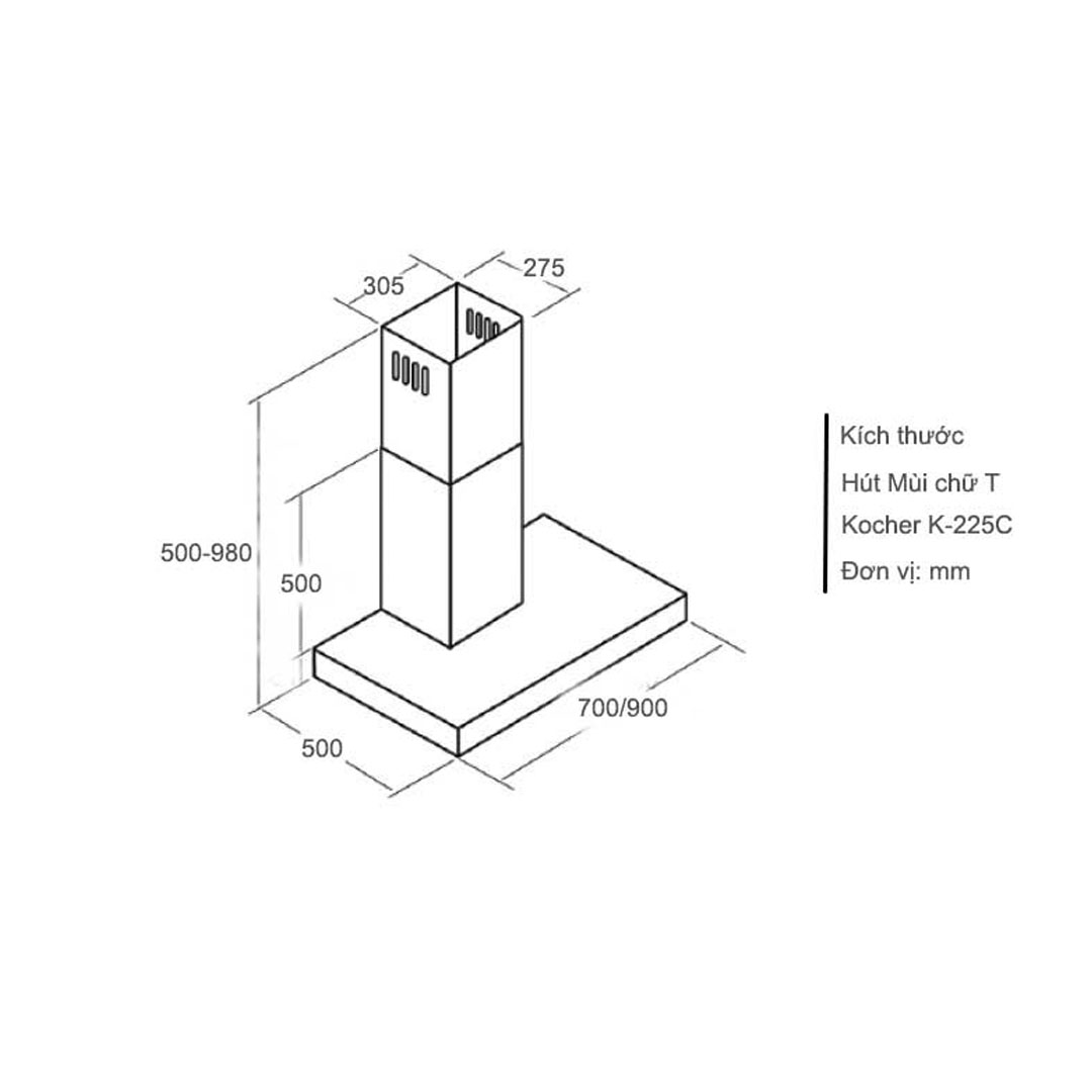 Máy hút khói, hút mùi kính ngang Kocher K - 225C (70cm)