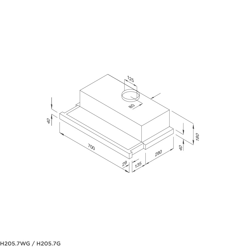 Máy hút khói, hút mùi âm tủ Malloca H205.7 - G