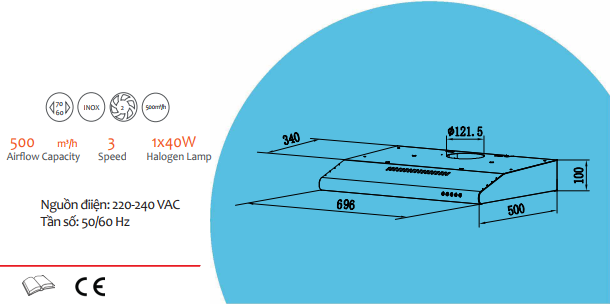 Máy hút khói, hút mùi cổ điển Tomate TOM 1301B