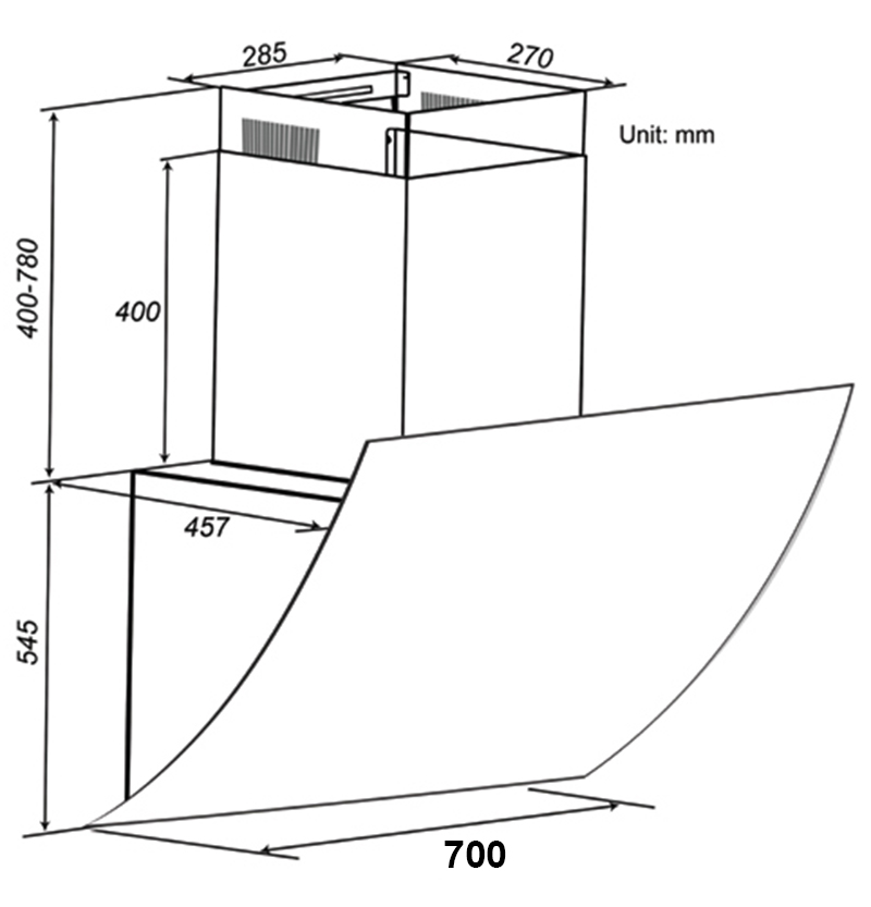 Máy hút khói, hút mùi kính vát Spelier SP - 680W
