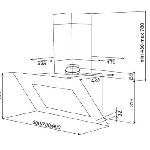 Máy hút khói, hút mùi kính vát Teka DVT 785B