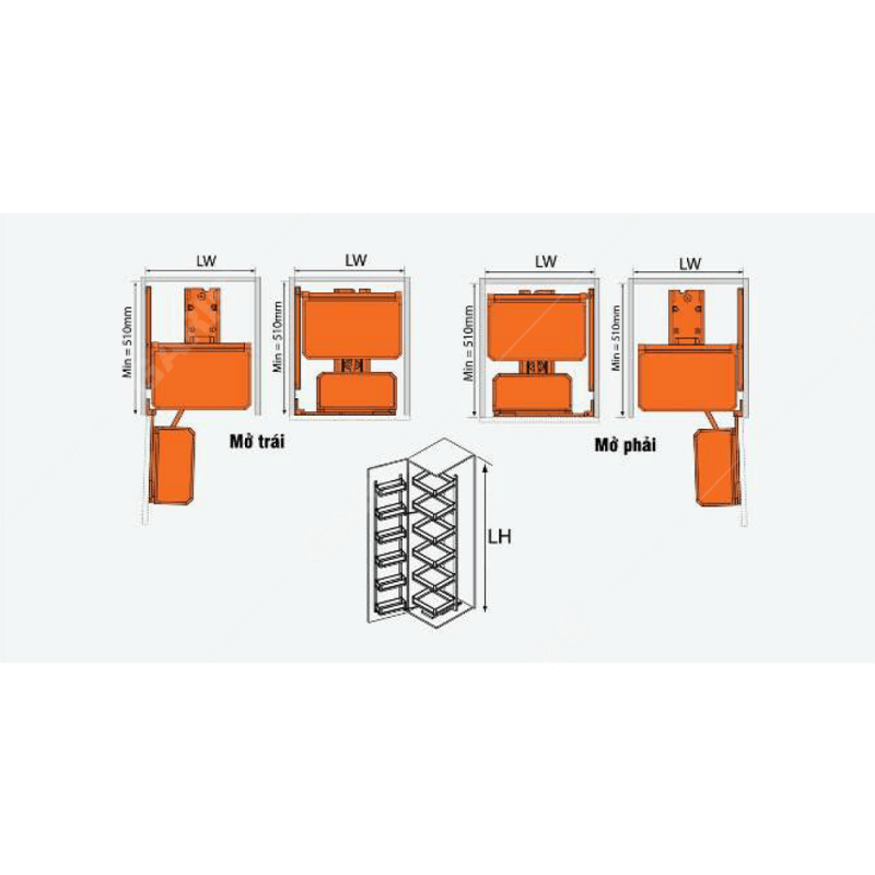 Tủ đồ khô 6 tầng khay nhôm vách kính Garis GS6.45A