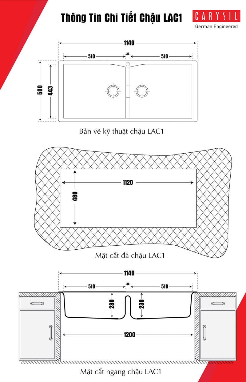 Bồn rửa bằng đá nhân tạo Largo 4520 LAC1-10/Arena Xám tro