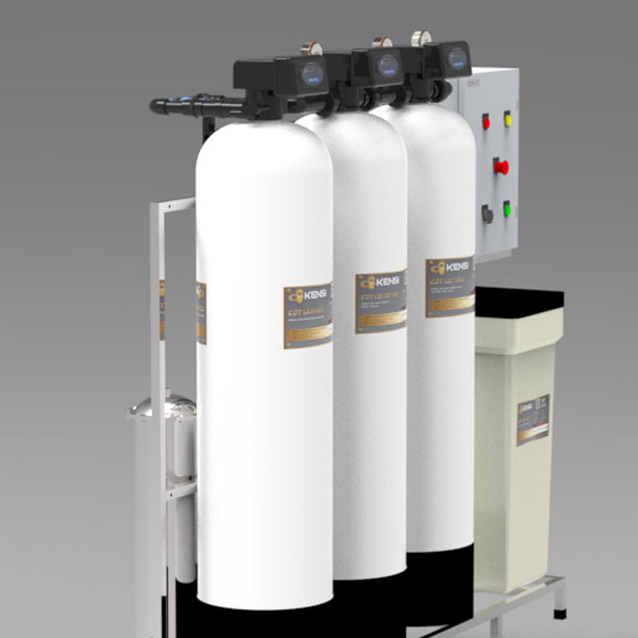 Hệ thống lọc tổng đầu nguồn Kensi làm mềm 3 cột Composite van tự động 2000L/h