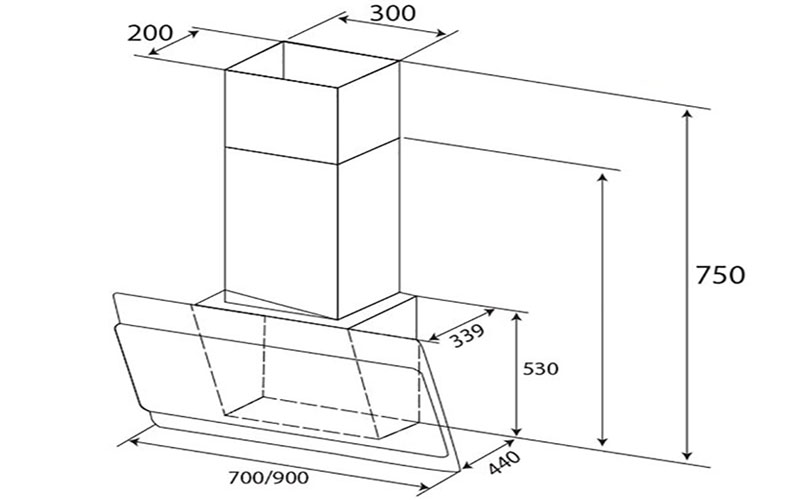 Máy hút khói, hút mùi kính vát KAFF KF-LUX-AT70FH-WH