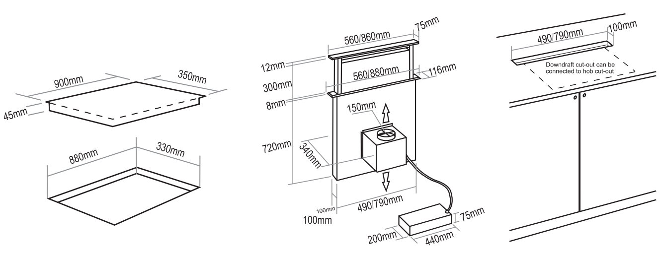 Máy hút khói, hút mùi âm bàn bếp Bauer BC 90HF