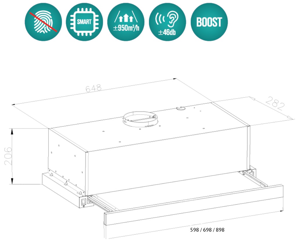 Máy hút khói, hút mùi âm tủ GrandX GX H60F58B