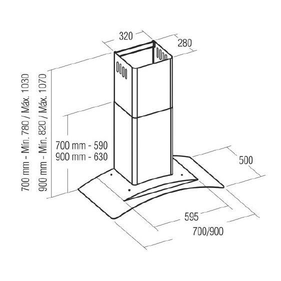Máy hút khói, hút mùi kính cong Cata TYROS TC3V 700 GLASS/A