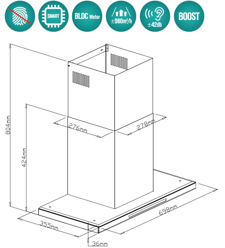 Máy hút khói, hút mùi kính ngang GrandX GX H70T78G (GX H70T78SG)
