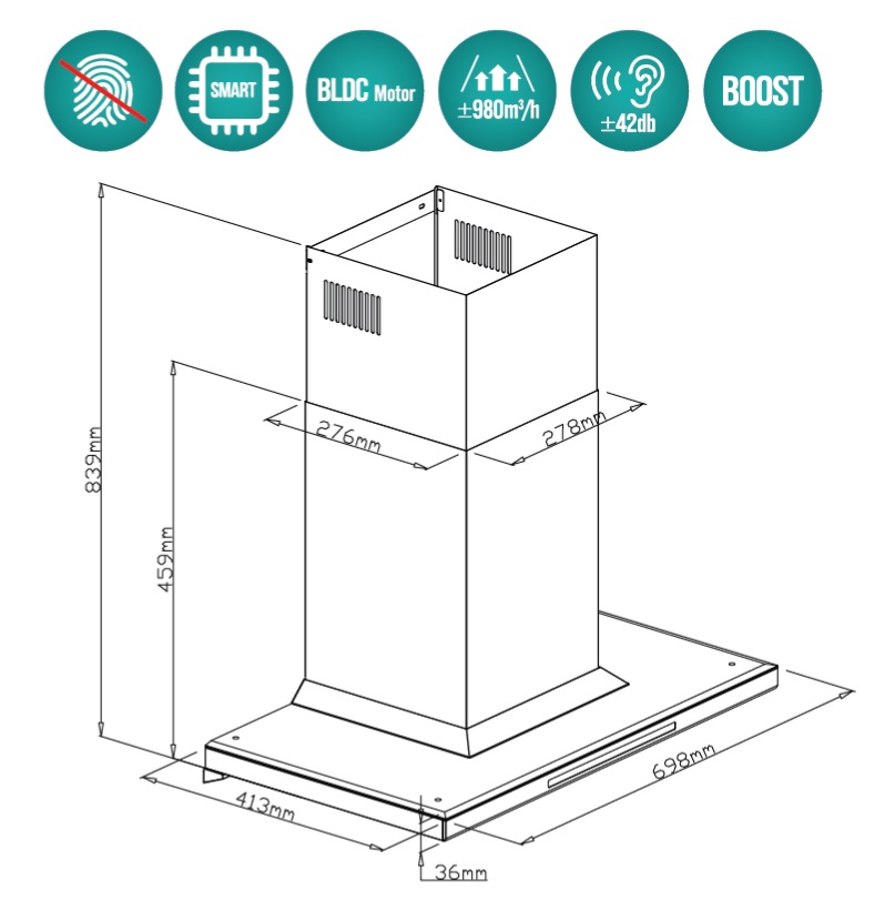 Máy hút khói, hút mùi kính ngang GrandX GX H70T81B (GX H70T81SB)