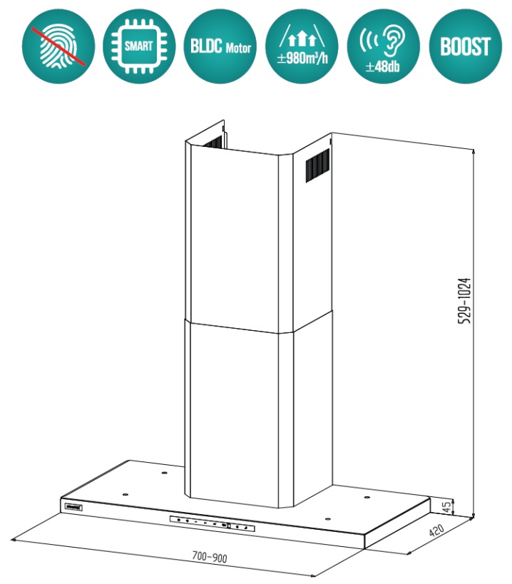 Máy hút khói, hút mùi kính ngang GrandX GX H70T65