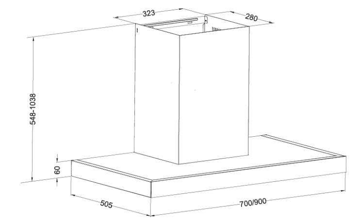 Máy hút khói, hút mùi kính ngang Eurosun EH - 70AF77