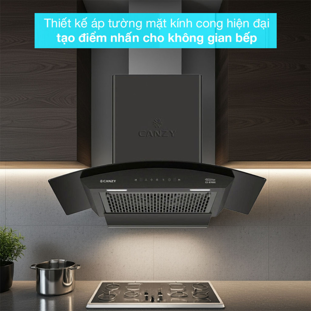 Máy hút khói kính cong Canzy CZ B70SG (điều khiển cảm ứng vẫy tay)