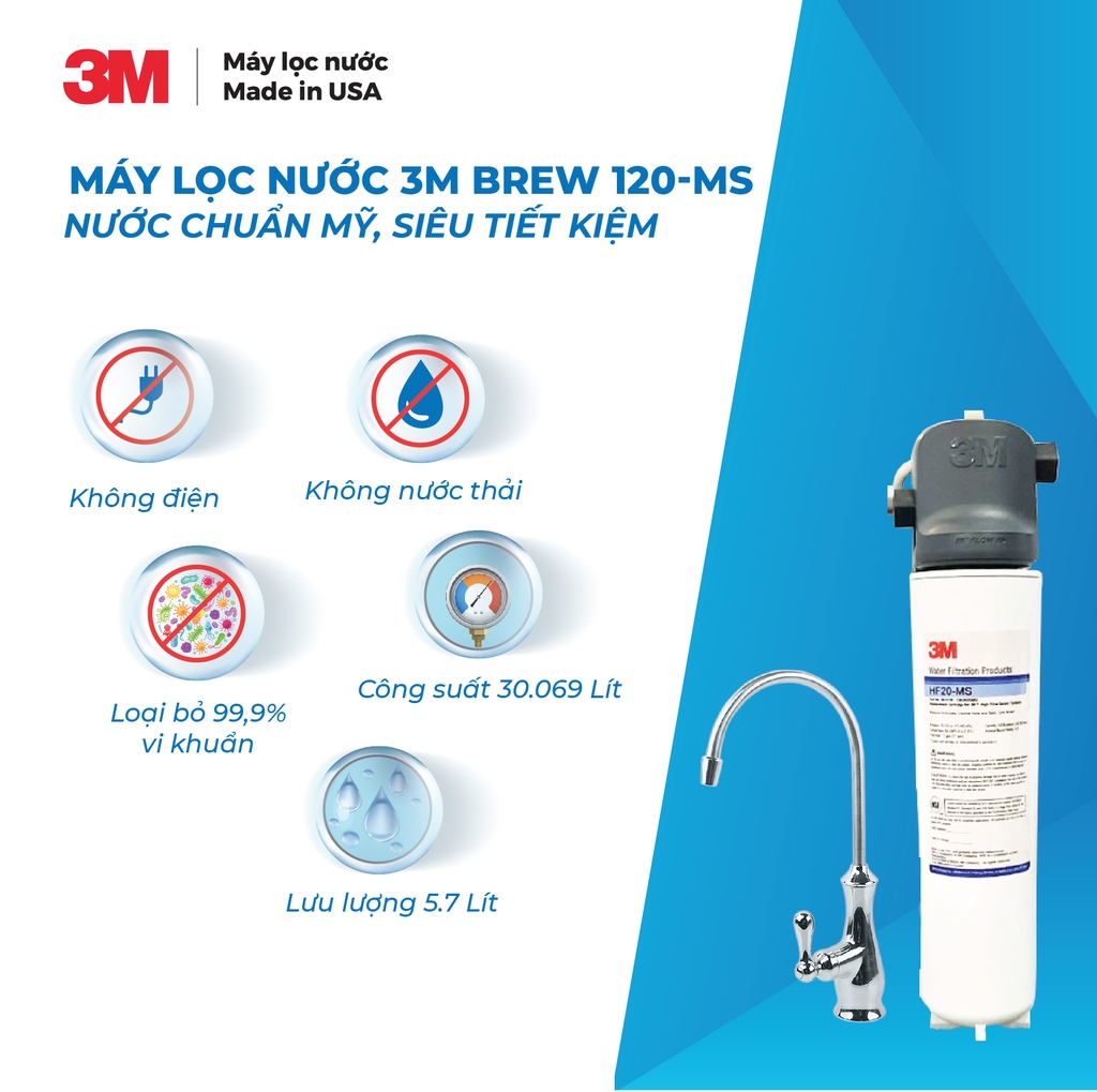 Máy Lọc Nước Lắp Dưới Bồn Rửa 3M BREW120-MS Kèm Vòi 3M