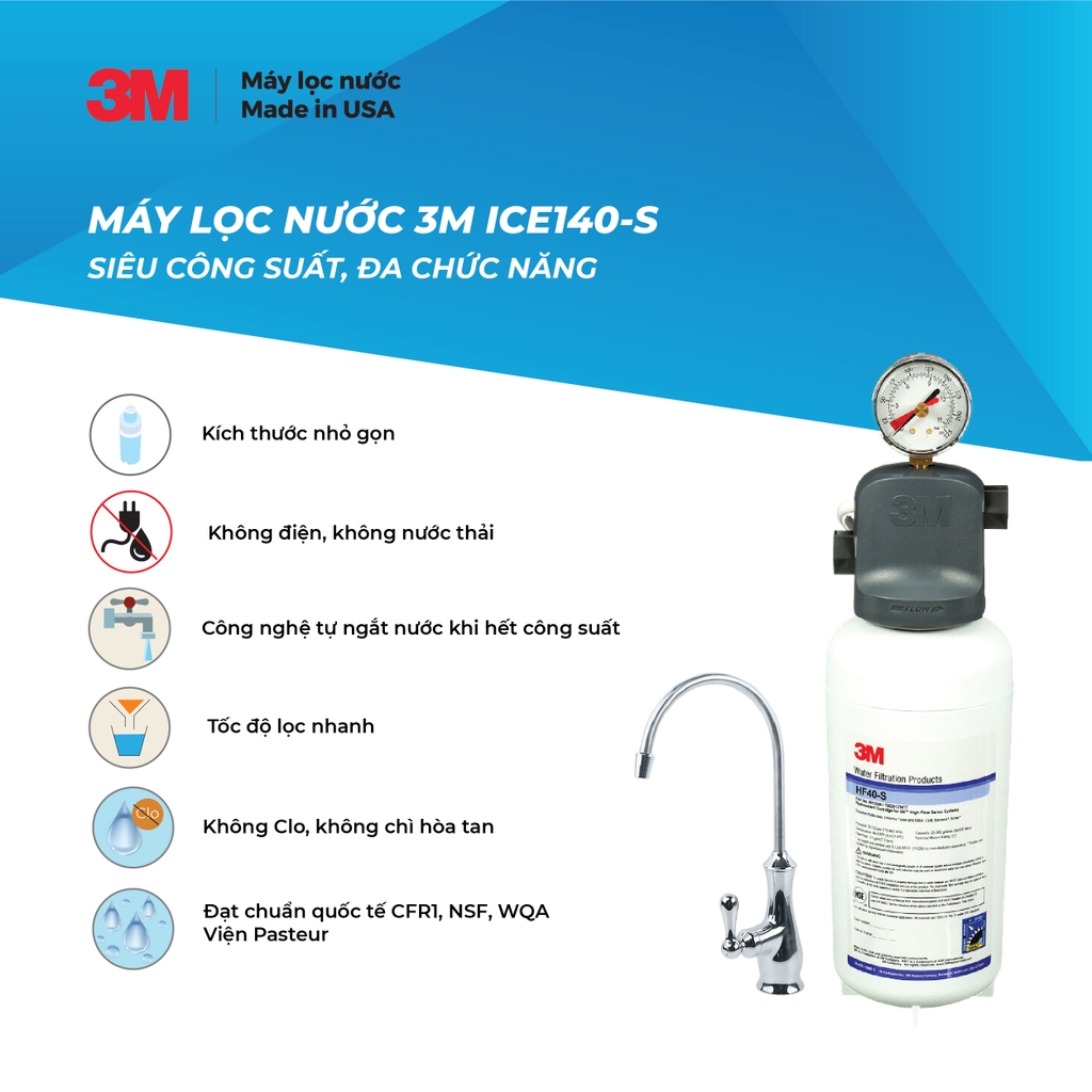 Máy Lọc Nước Lắp Dưới Bồn Rửa 3M ICE140-S Kèm Vòi 3M