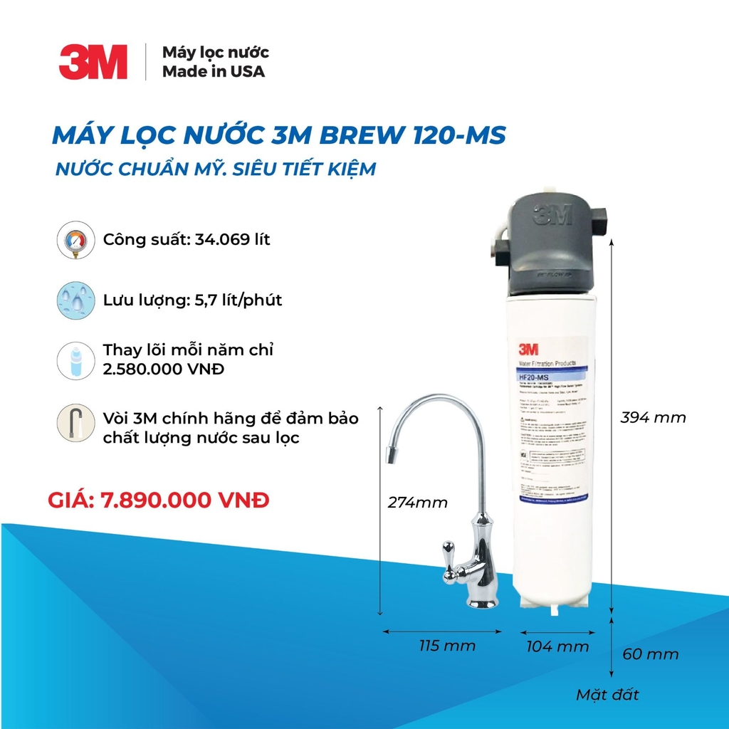 Máy Lọc Nước Lắp Dưới Bồn Rửa 3M BREW120-MS Kèm Vòi 3M