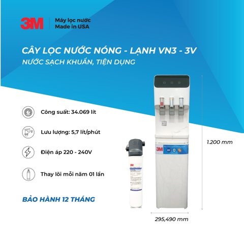 Máy Lọc Nước Nóng Lạnh Màu Trắng 3M VN3-3V (Sử Dụng 3M BREW 120-MS)