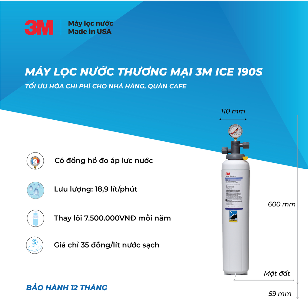 Máy Lọc Nước Công Suất Lớn Dành Cho Thương Mại 3M ICE190-S
