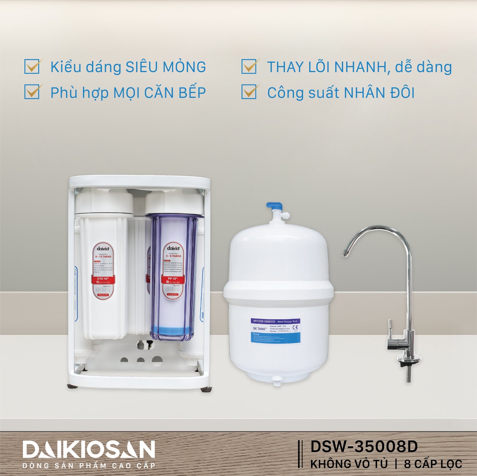 Máy lọc nước RO (KV) dùng cốc Daikiosan DSW-35008D