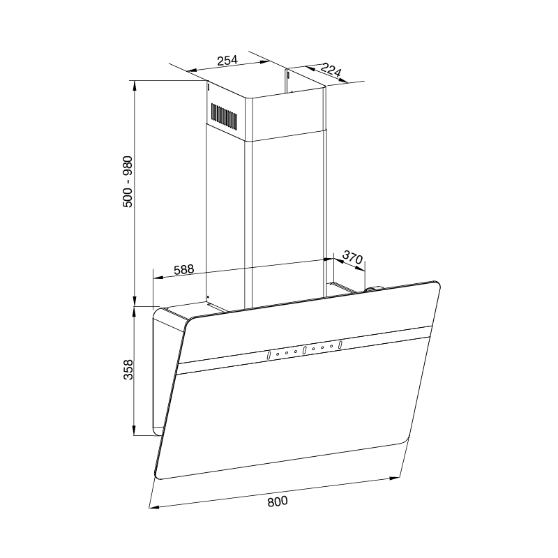 Máy hút khói, hút mùi kính vát Malloca MC 80ECO