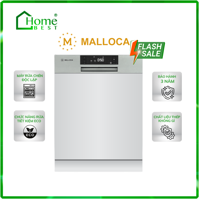 Máy rửa chén bát âm bán phần Malloca MDW14-S08SI