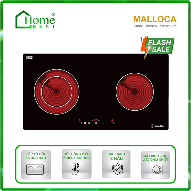 Bếp hồng ngoại đôi Malloca MH-02R