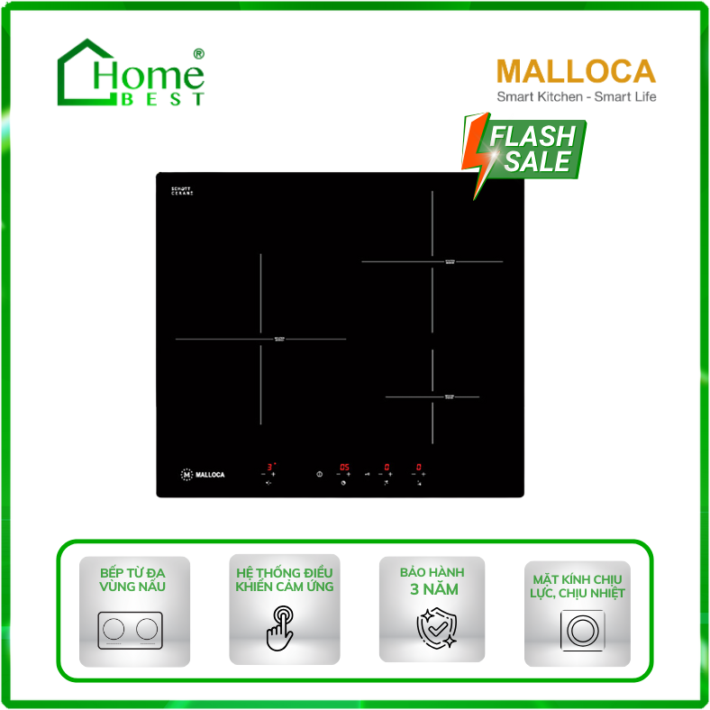 Bếp điện từ 3 vùng nấu Malloca MI 593 BN