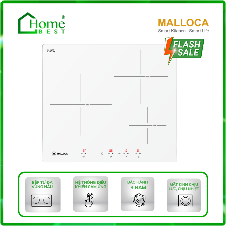 Bếp từ 3 vùng nấu Malloca MI-593 WN