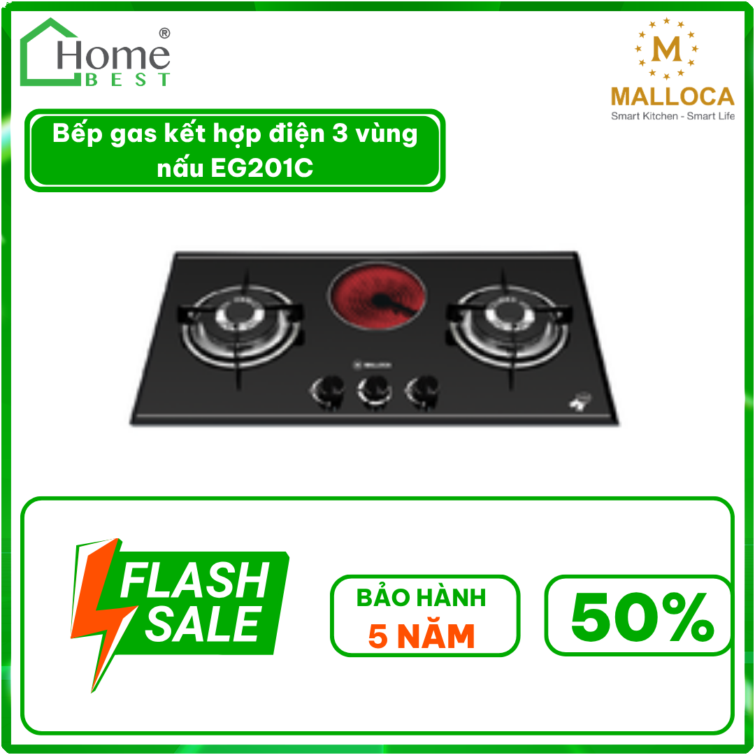 Bếp gas kết hợp điện 3 vùng nấu EG201C