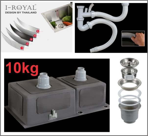 CHẬU RỬA CHÉN I-ROYAL 8350 2 HỘC CÂN CÓ CÀI DAO THỚT INOX 304 ĐÚC IR-8350DT-KS 304