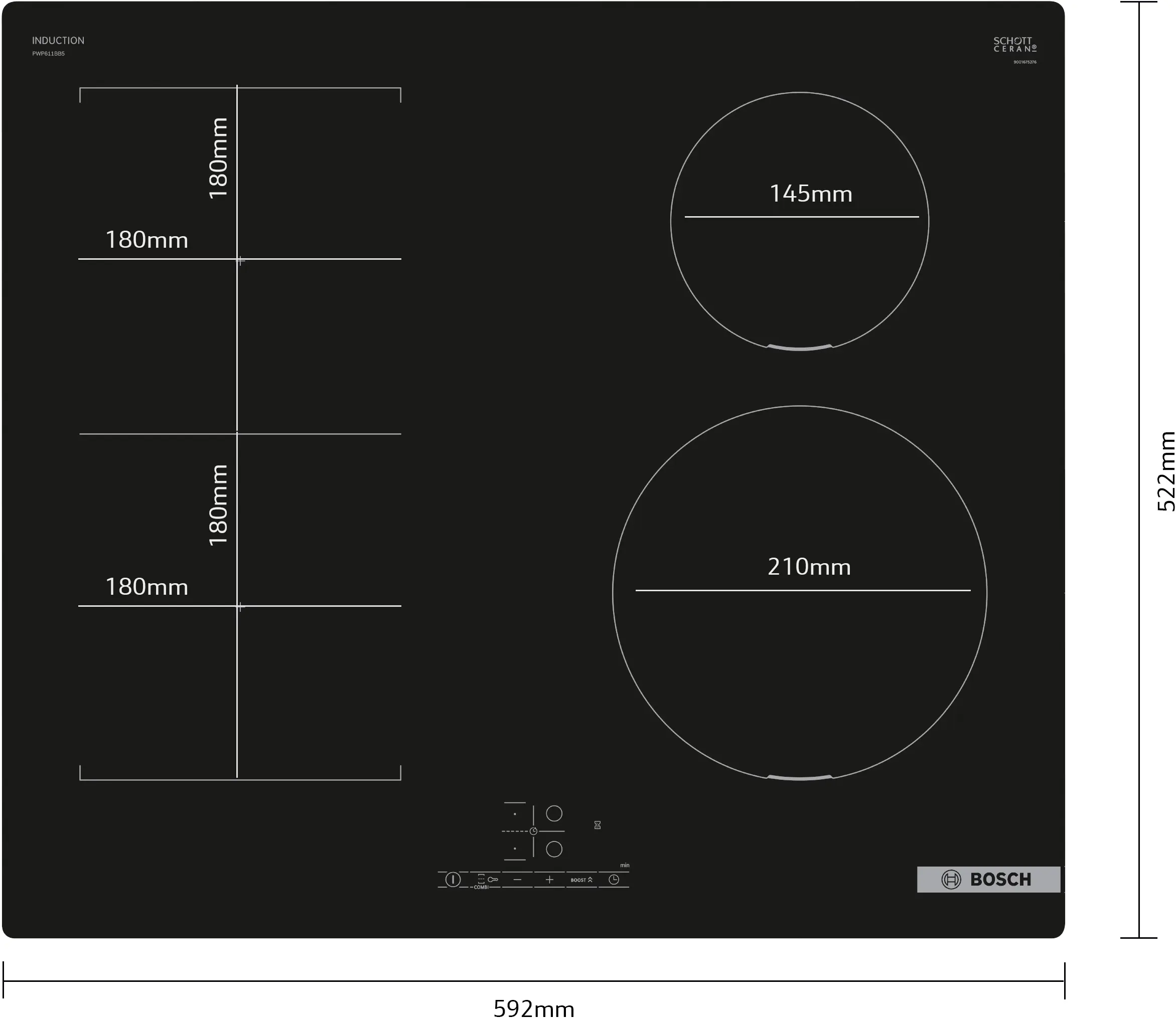 Bếp từ đa vùng nấu Bosch PWP611BB5E Serie 4