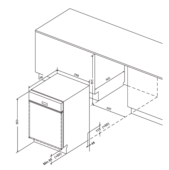 Máy rửa chén bát độc lập Eurosun SMS80EU16E new 2024 tự động hé cửa