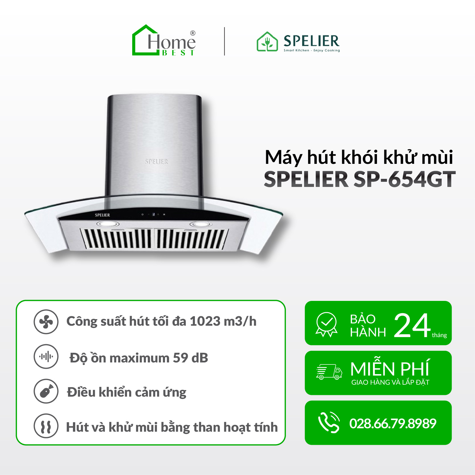 Máy hút khói, hút mùi kính cong Spelier SP - 654GT