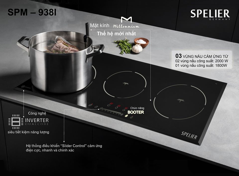 Bếp từ 3 vùng nấu Spelier SPM-938I