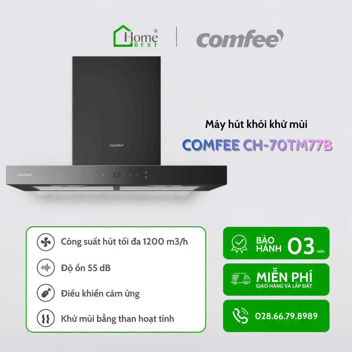 Máy hút khói, hút mùi chữ T COMFEE CH-70TM77B