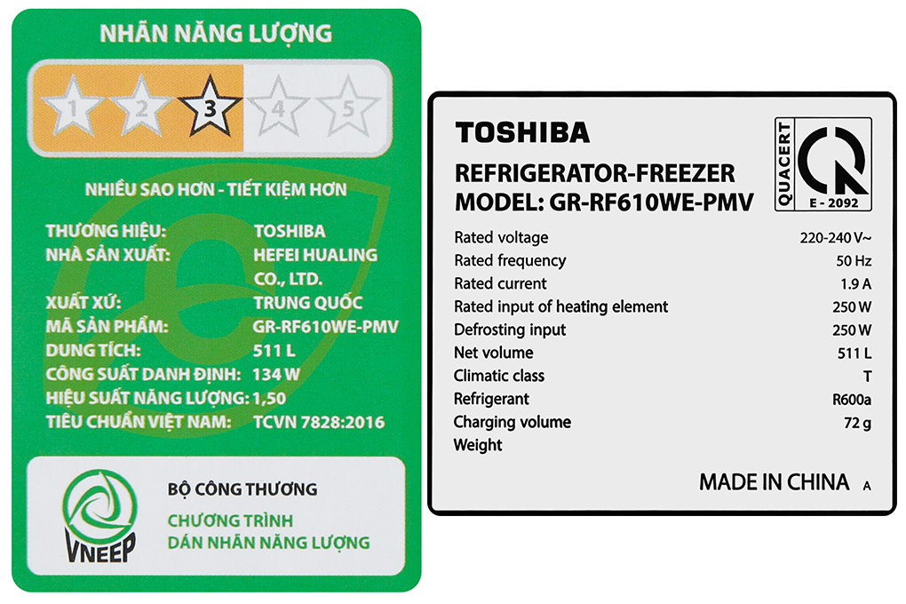 Tủ lạnh 4 cánh TOSHIBA RF610WE