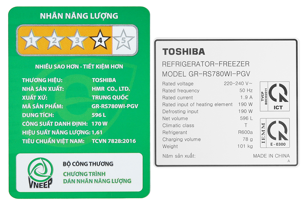 Tủ lạnh 2 cánh TOSHIBA RS780WI-PGV(22)-XK