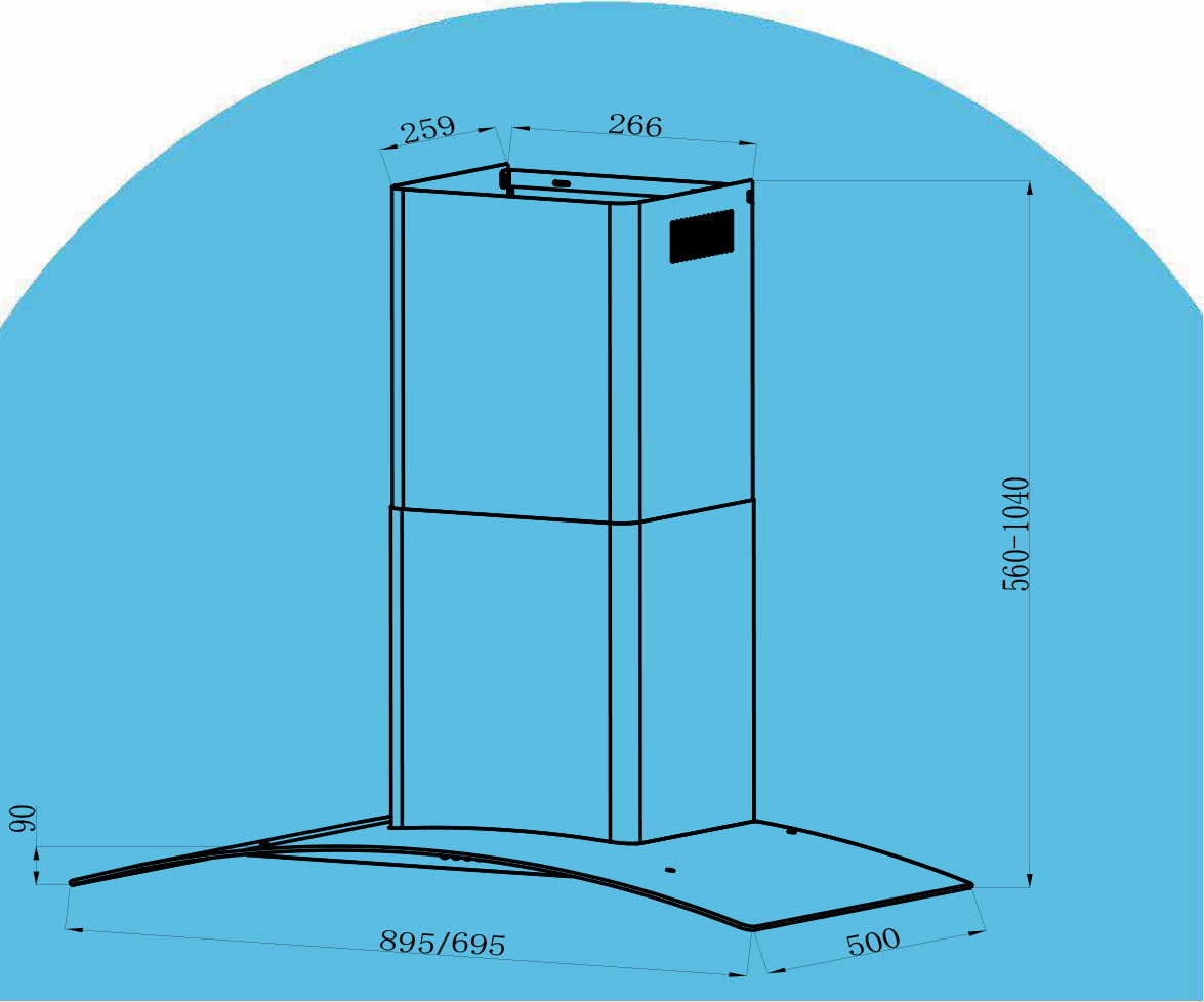 Máy hút khói, hút mùi kính cong Tomate TOM 3159B-T9