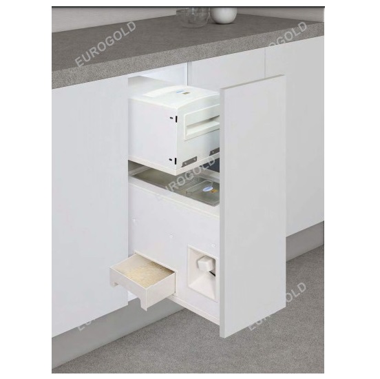 Thùng gạo đôi đa năng gắn cánh âm tủ, ray âm giảm chấn Eurogold B331