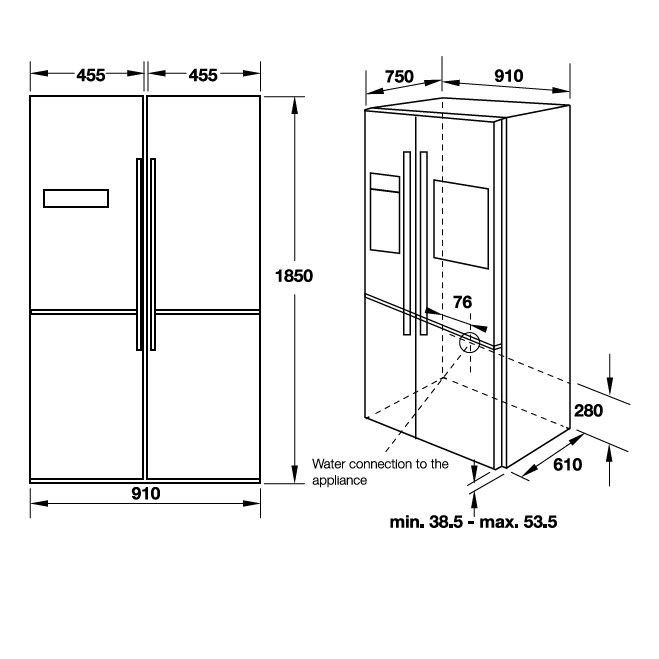 kích thước tủ lạnh Hafele HF SBSIC