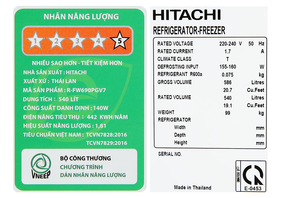 Tủ lạnh 4 cánh Hitachi R-FW690PGV7 GBK