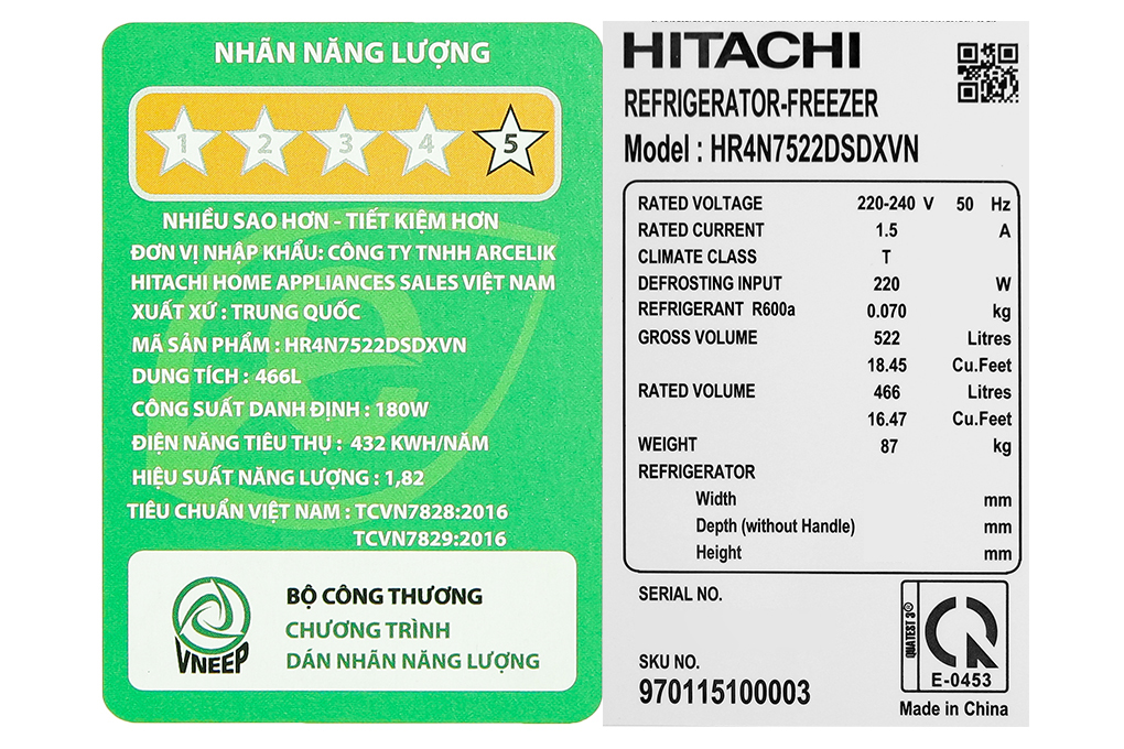Tủ lạnh 4 cánh Hitachi HR4N7522DSDXVN